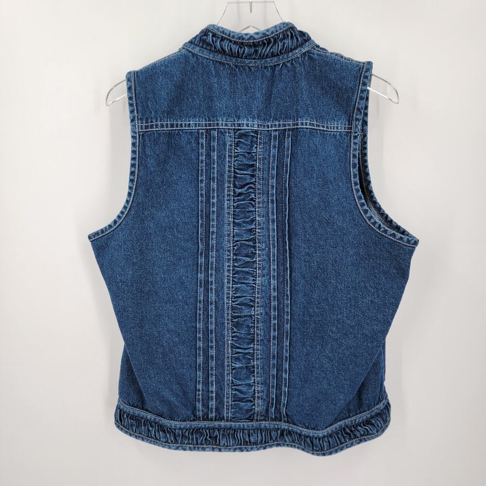 Passports Denim Vest Womens XL Blue Textured Trim Hook and Eye Closure Vintage - Picture 7 of 14